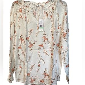 C&C California-Long Sleeve Floral Top-Size: Large-Color: Snow White-NEW!!